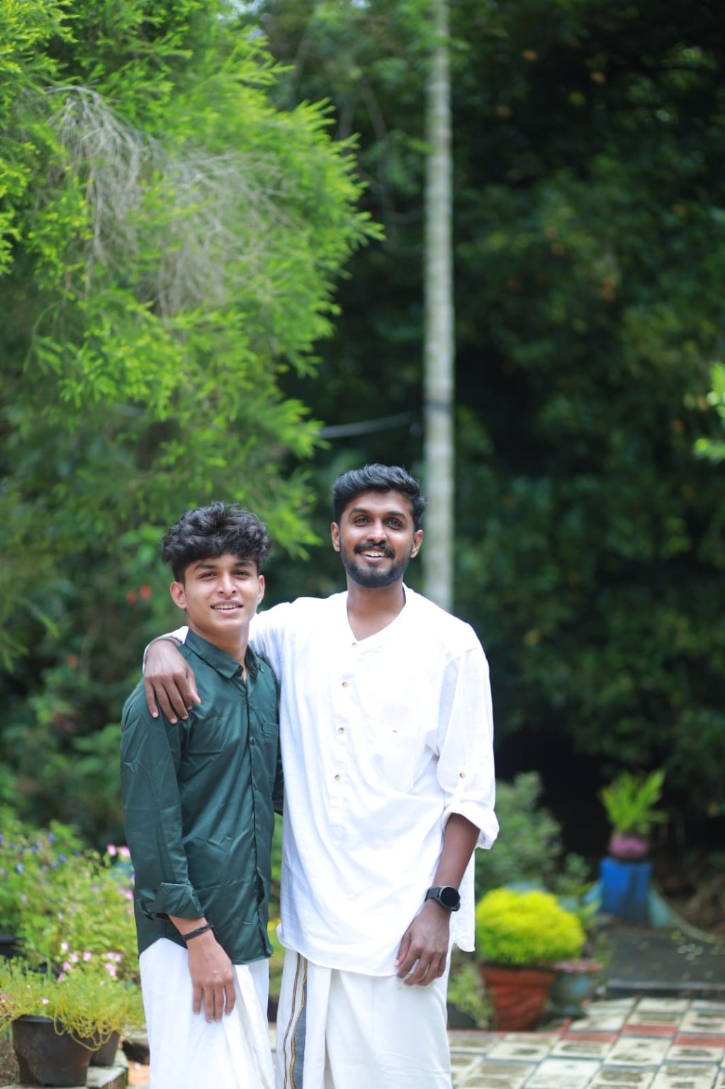 Brothers together outdoors